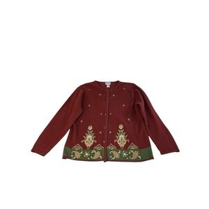 BonWorth Folk Art Embroidered Cardigan XL Cottagecore Paisley Sweater